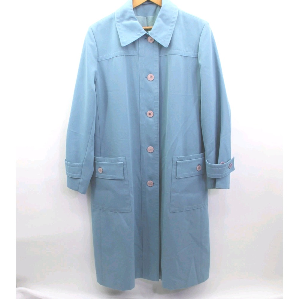 VTG 70s Forecaster Boston British Hong Kong Trench Coat Women's 13/14 Blue